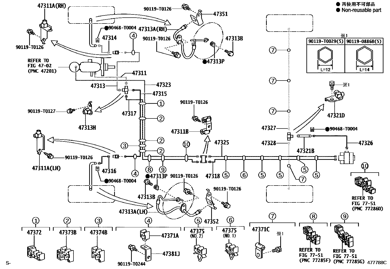 Toyota HILUX 制动配管和卡箍 EPC diagram — 477788C