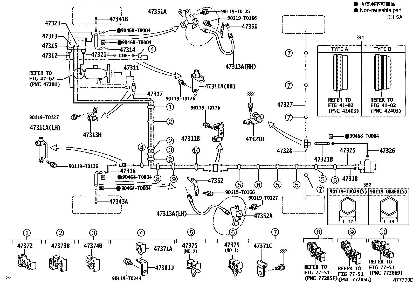Toyota HILUX 制动配管和卡箍 EPC diagram — 477799D