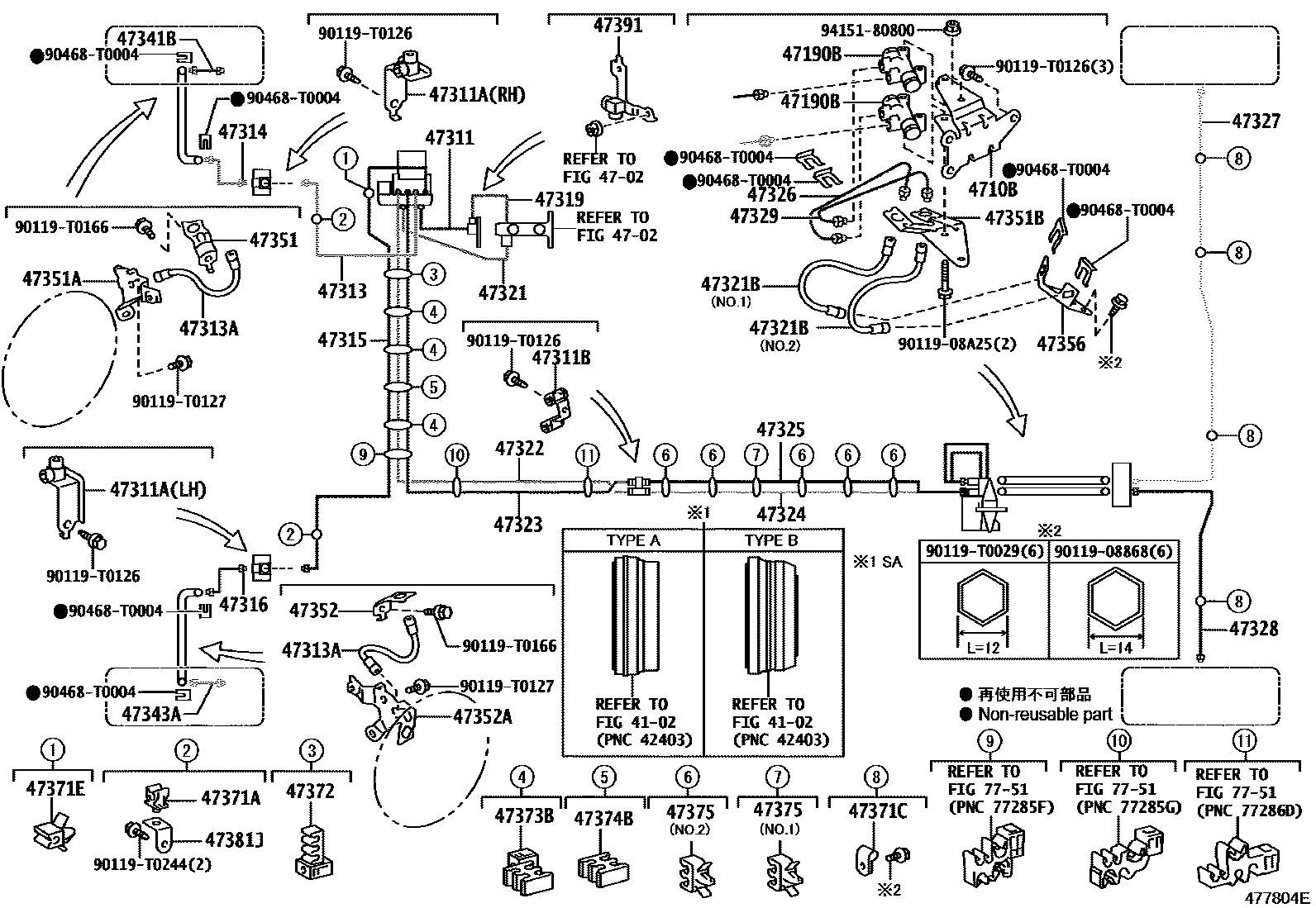 Toyota HILUX 制动配管和卡箍 EPC diagram — 477804E