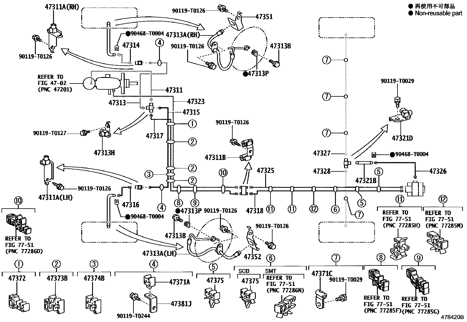Toyota HILUX 制动配管和卡箍 EPC diagram — 478420B