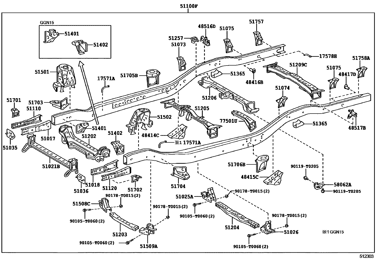 Toyota HILUX 车架 EPC diagram — 512303