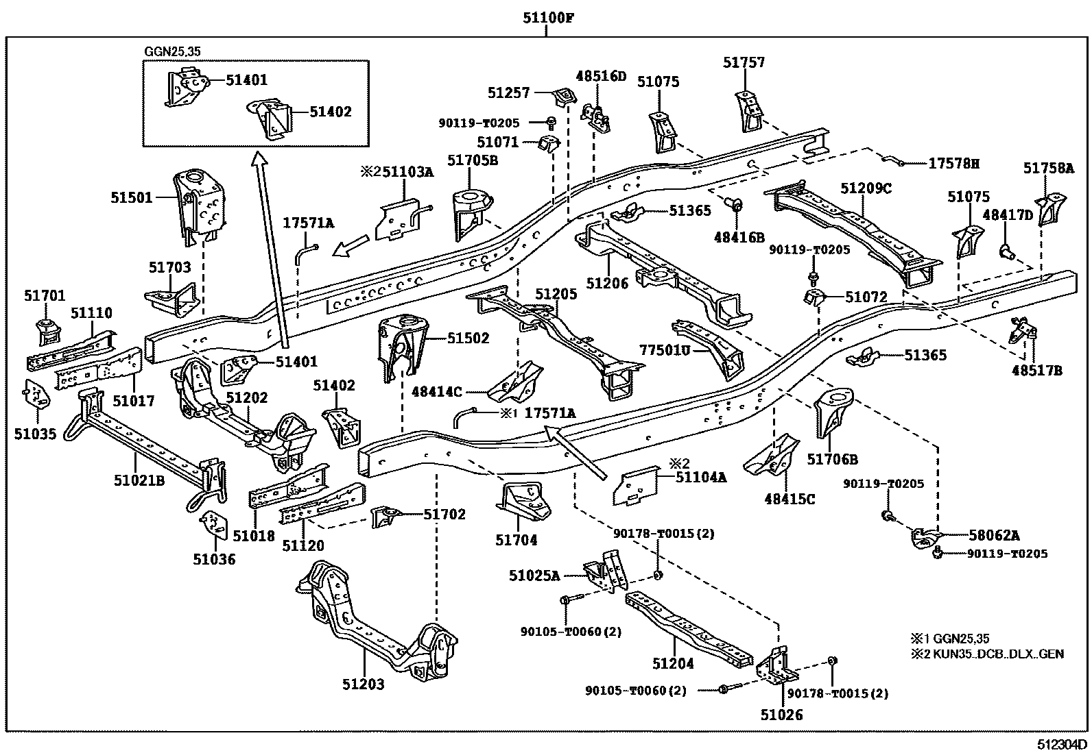 Toyota HILUX 车架 EPC diagram — 512304D