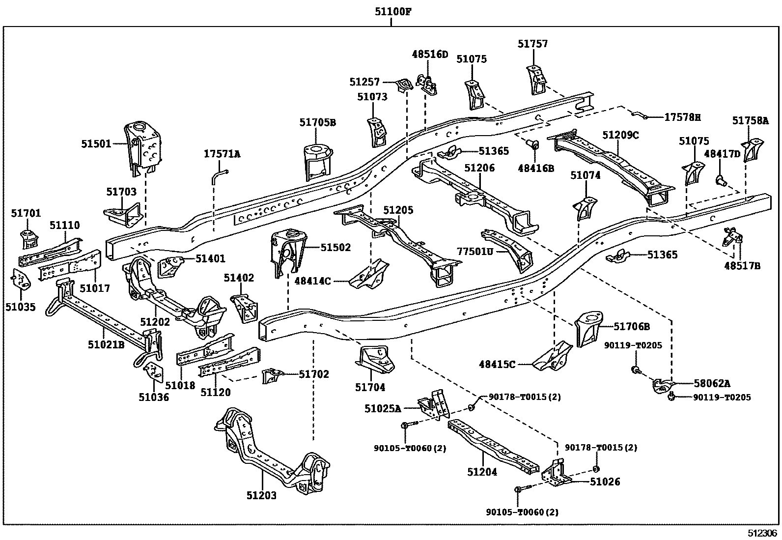 Toyota HILUX 车架 EPC diagram — 512306