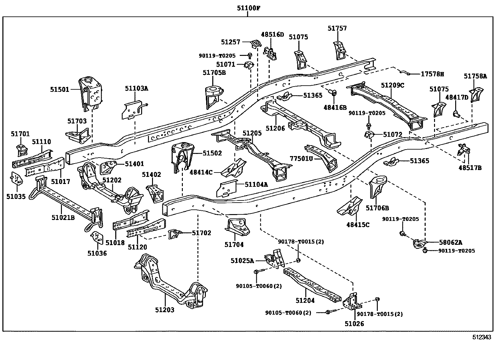 Toyota HILUX 车架 EPC diagram — 512343