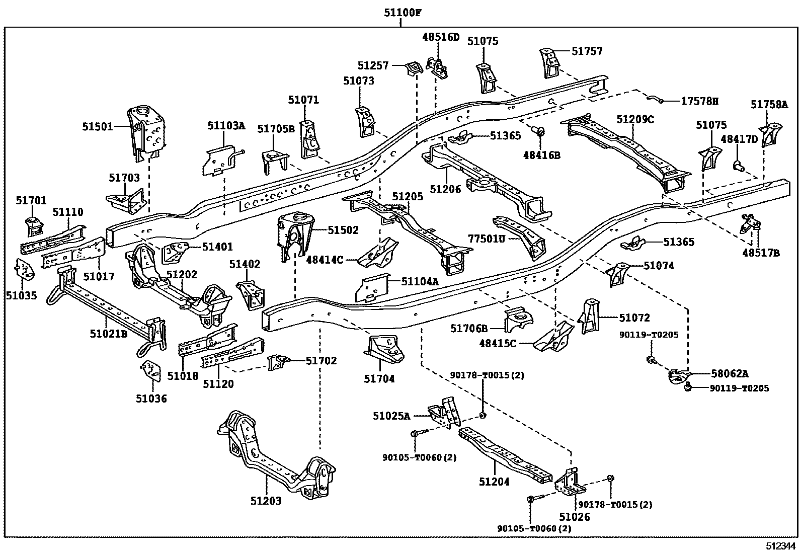 Toyota HILUX 车架 EPC diagram — 512344