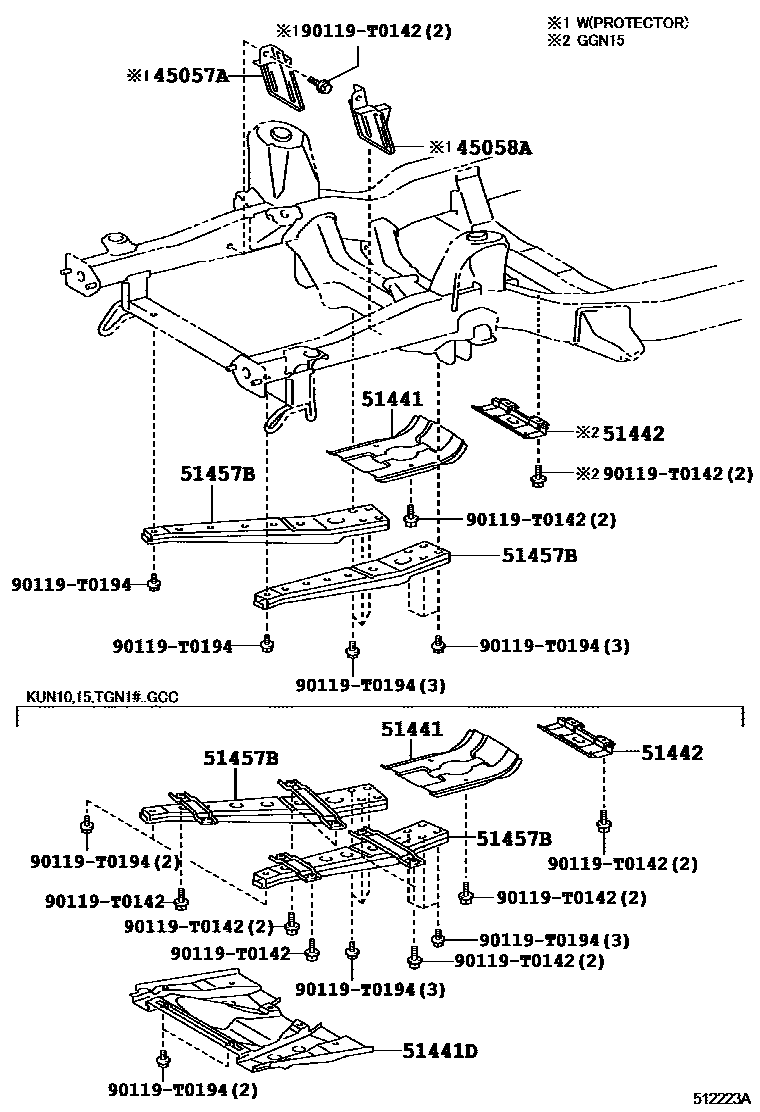Toyota HILUX 悬架横梁和发动机底罩 EPC diagram — 512223A