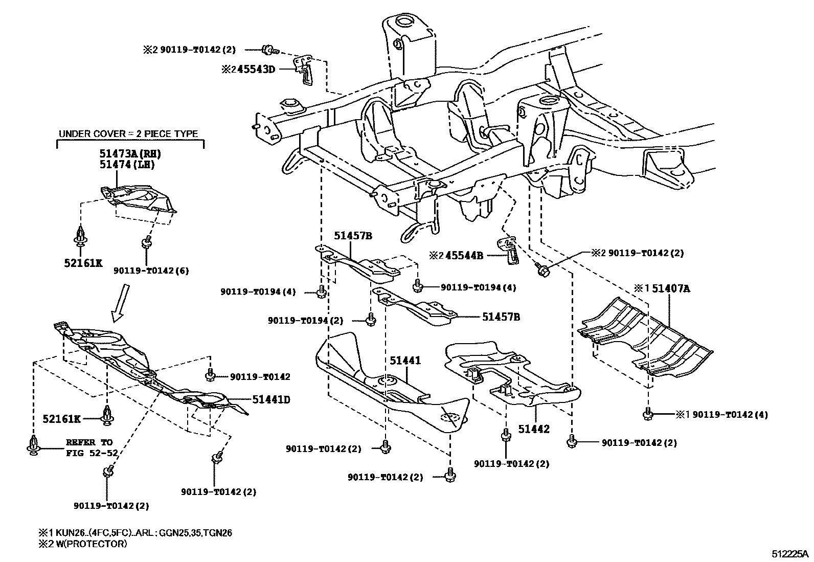 Toyota HILUX 悬架横梁和发动机底罩 EPC diagram — 512225A