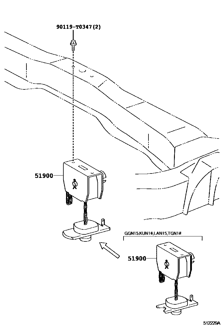 Toyota HILUX Spare tire rack EPC diagram — 512229A