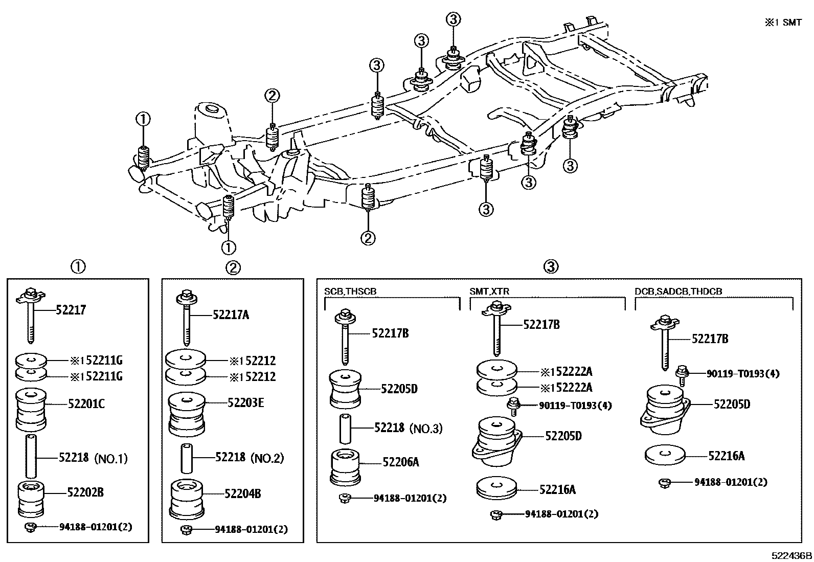 Toyota HILUX 驾驶室悬置和车身悬置 EPC diagram — 522436B