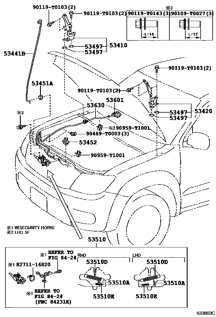 Toyota HILUX 发动机盖锁和铰链 EPC diagram — 533803C