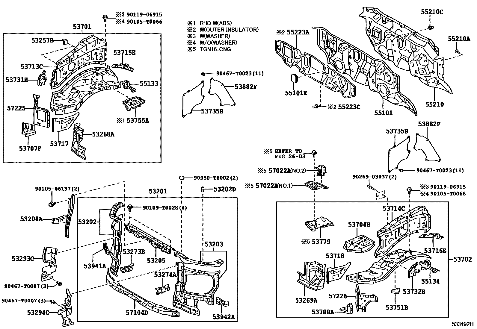 Toyota HILUX 前翼子板挡泥板和前围板 EPC diagram — 533492H
