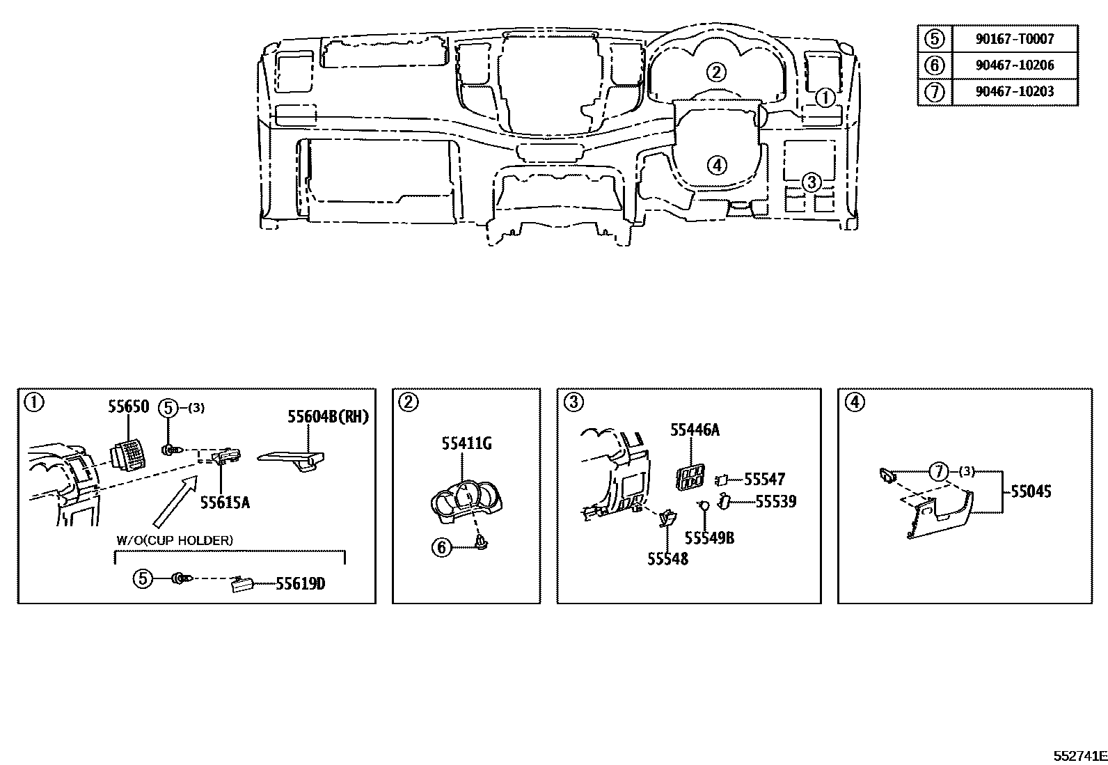 Toyota HILUX 仪表板和手套箱 EPC diagram — 552741E