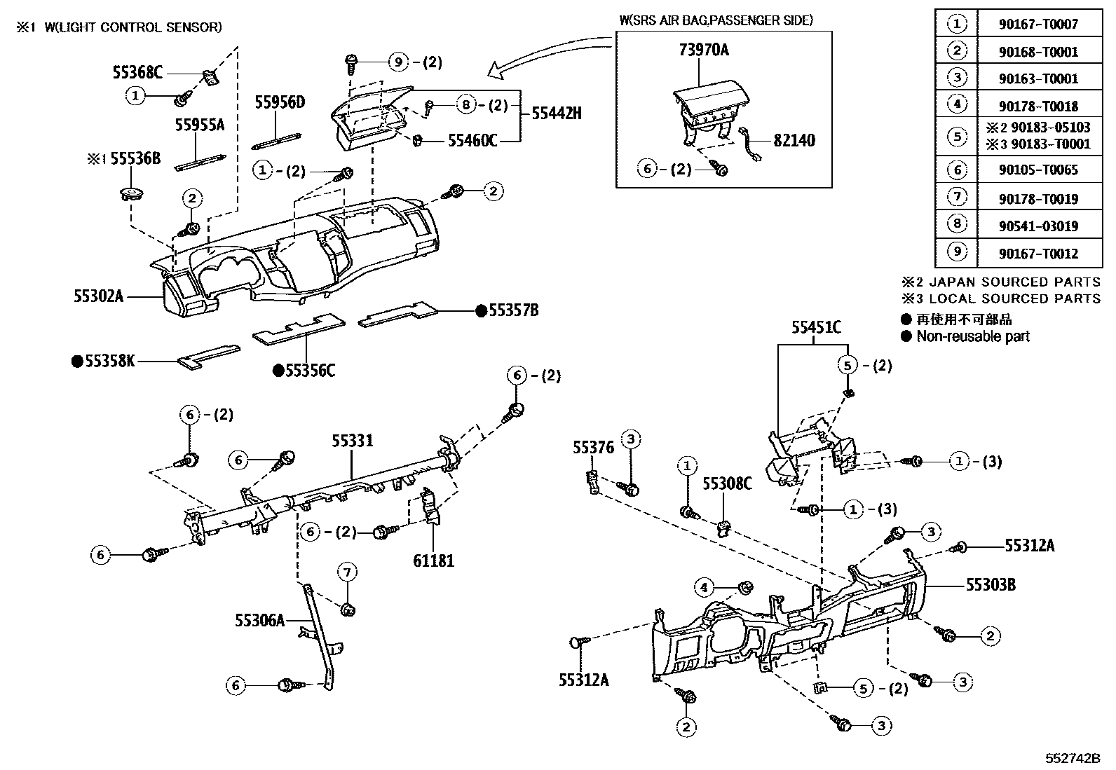 Toyota HILUX 仪表板和手套箱 EPC diagram — 552742B