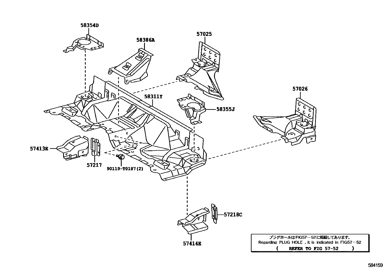 Toyota HILUX 前地板和前地板梁 EPC diagram — 584159