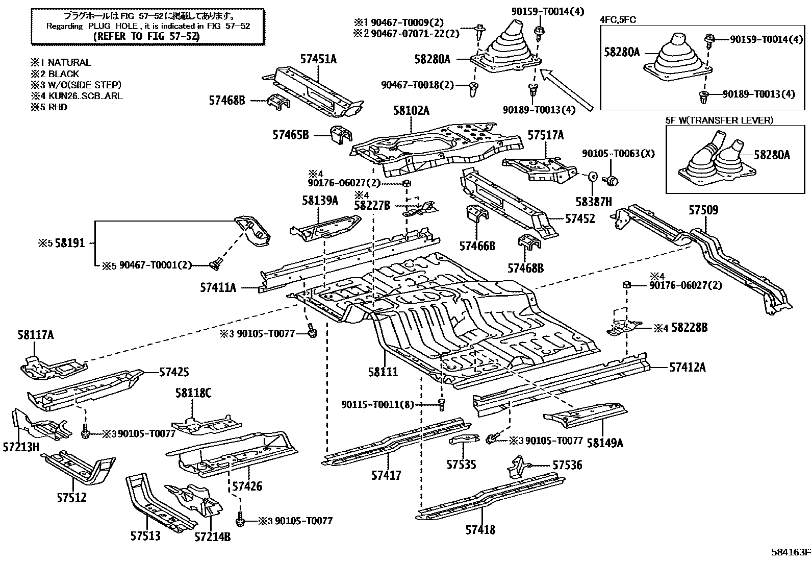 Toyota HILUX 前地板和前地板梁 EPC diagram — 584163F