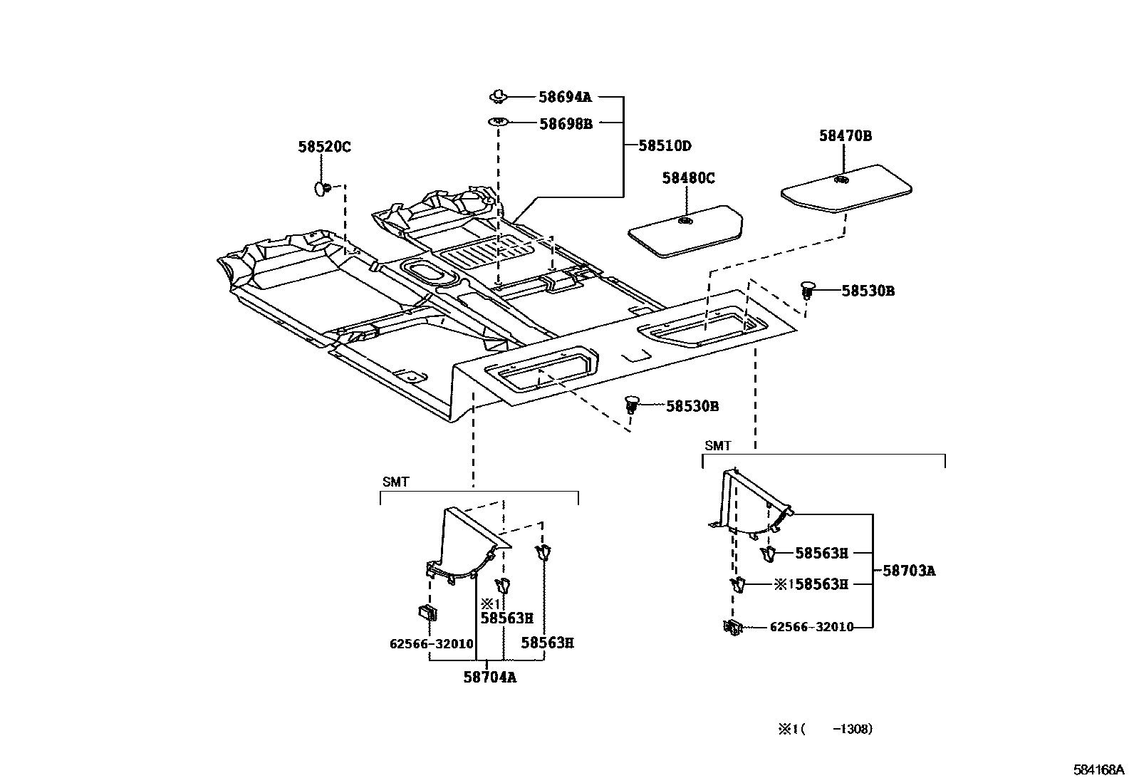Toyota HILUX 地板垫和消声垫 EPC diagram — 584168A