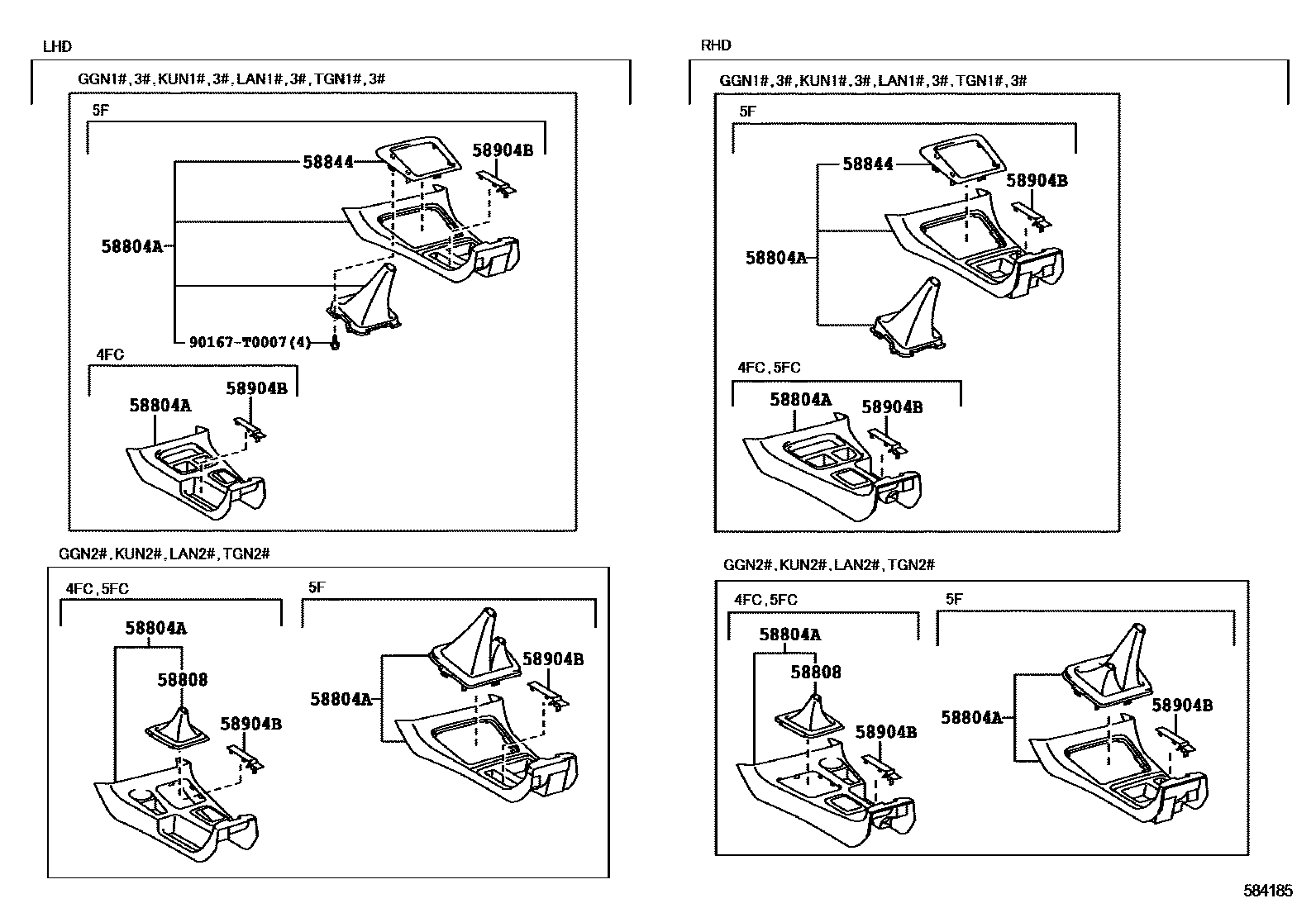 Toyota HILUX 中央扶手箱和支架 EPC diagram — 584185