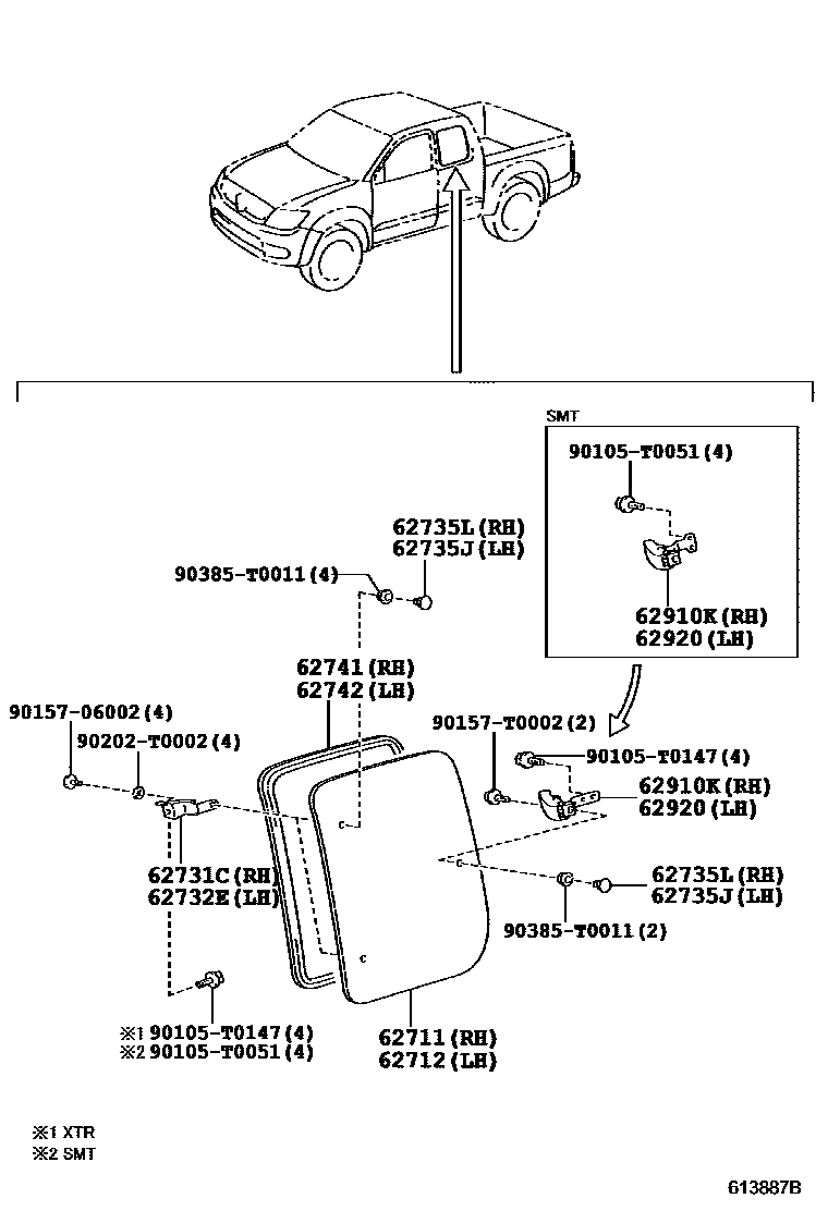 Toyota HILUX 侧窗 EPC diagram — 613887B