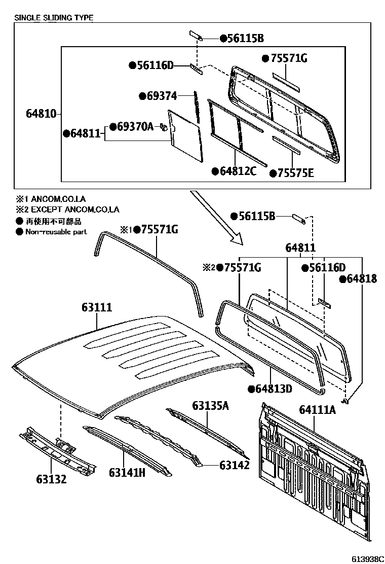 Toyota HILUX 天窗板和背板 EPC diagram — 613938C