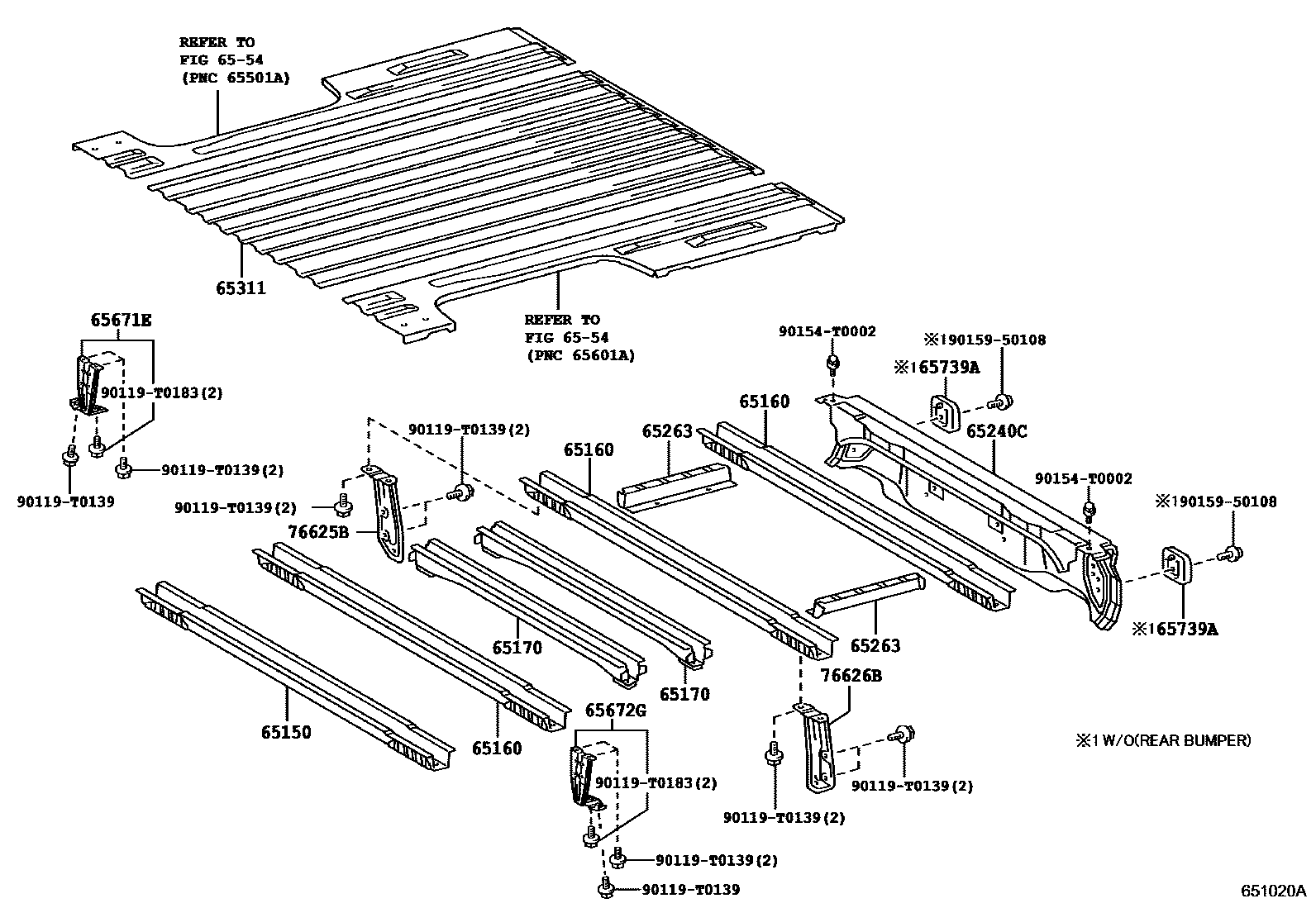 Toyota HILUX 后车身地板和翼子板 EPC diagram — 651020A
