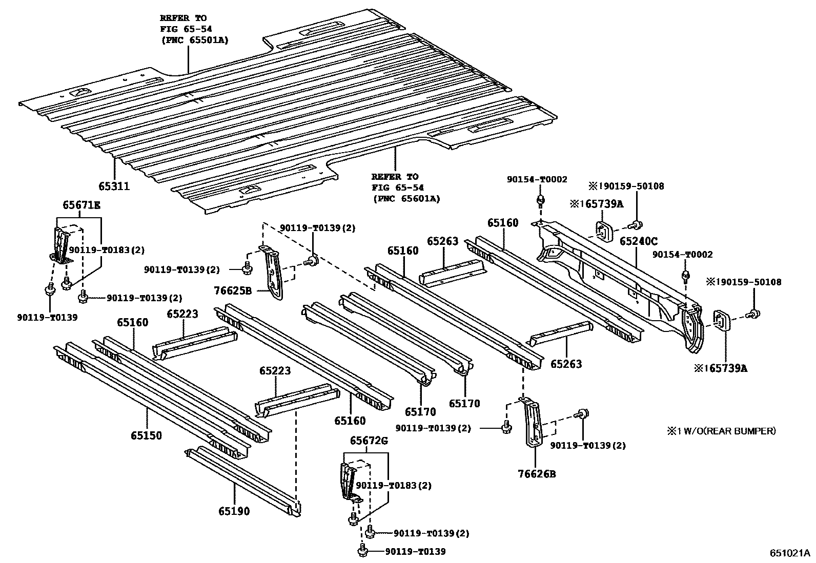Toyota HILUX 后车身地板和翼子板 EPC diagram — 651021A