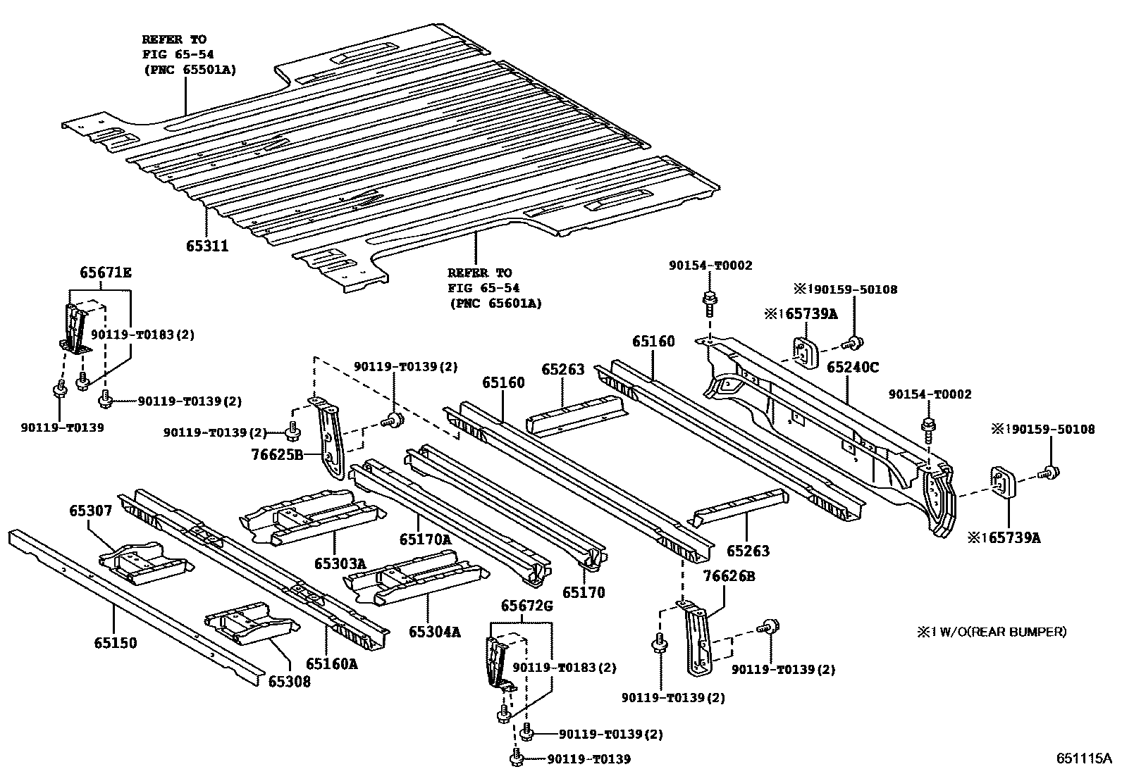 Toyota HILUX 后车身地板和翼子板 EPC diagram — 651115A