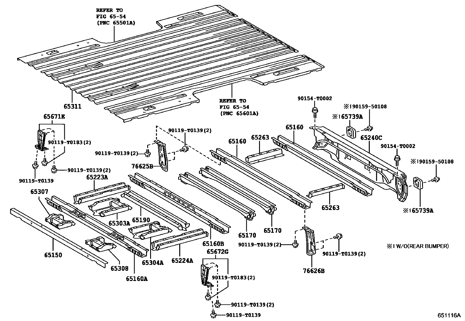 Toyota HILUX 后车身地板和翼子板 EPC diagram — 651116A