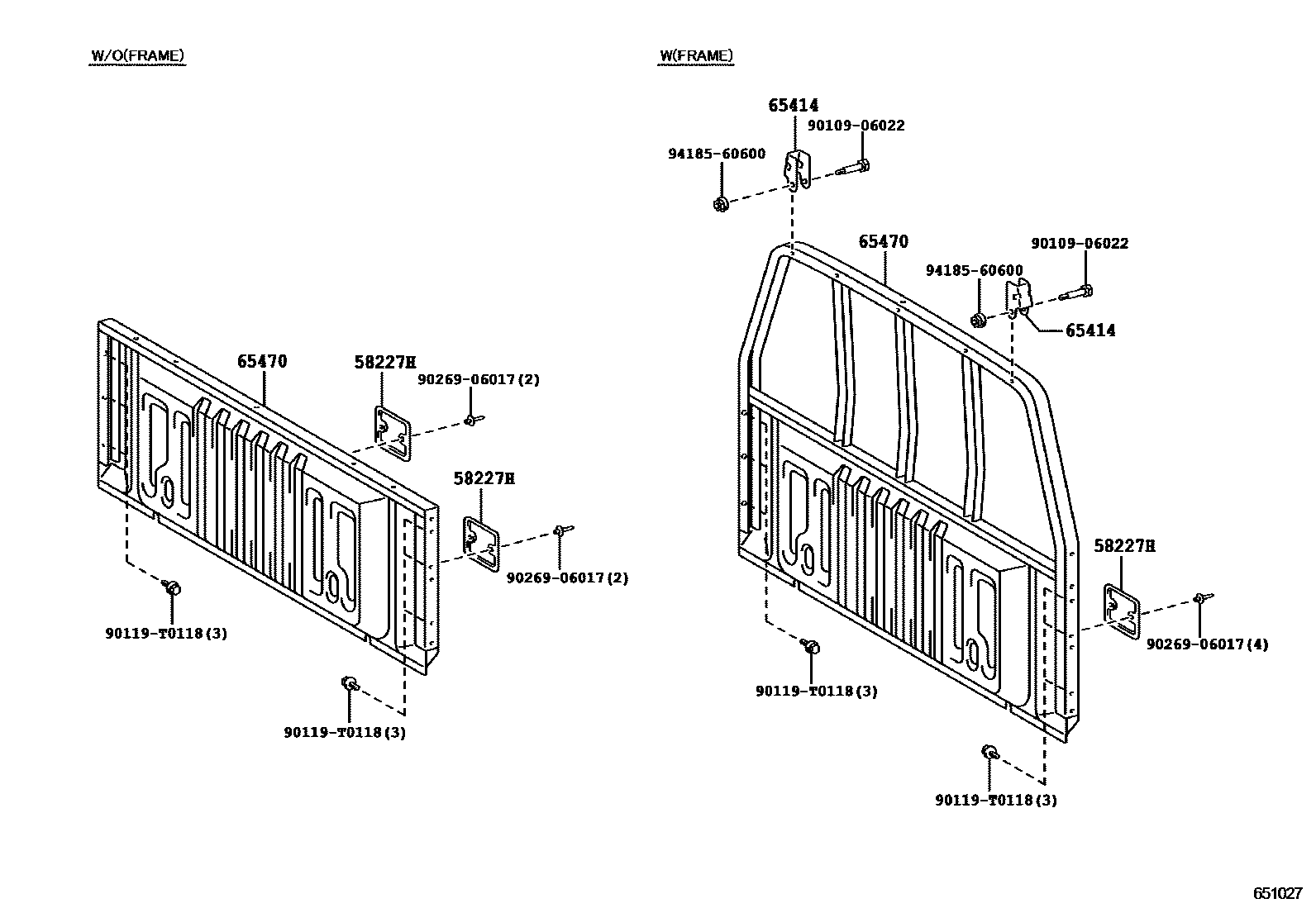 Toyota HILUX 后车身防护架和背门 EPC diagram — 651027