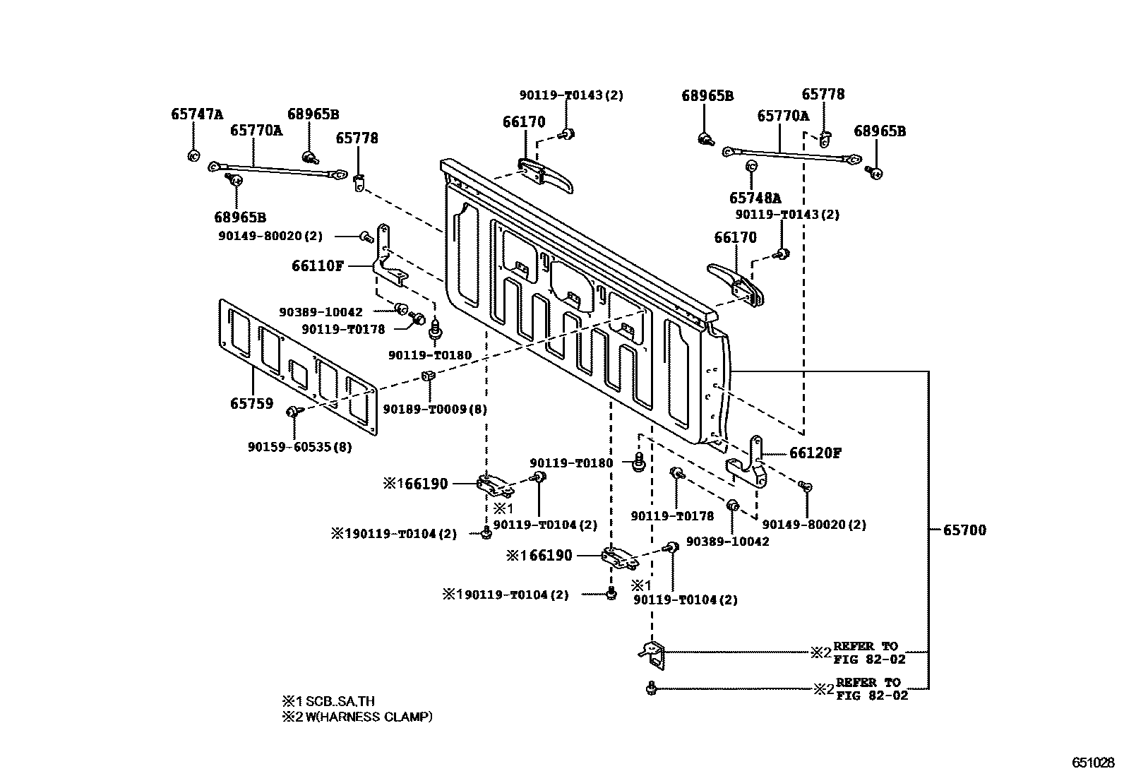 Toyota HILUX 后车身防护架和背门 EPC diagram — 651028