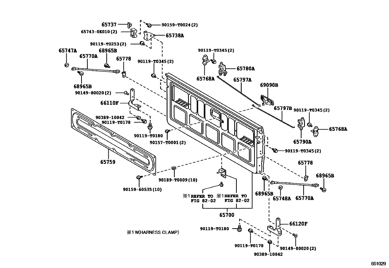 Toyota HILUX 后车身防护架和背门 EPC diagram — 651029