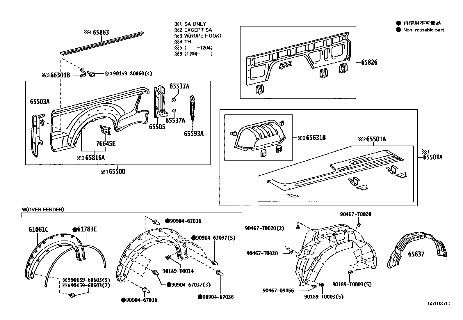 Toyota HILUX 后车身侧面板 EPC diagram — 651037C