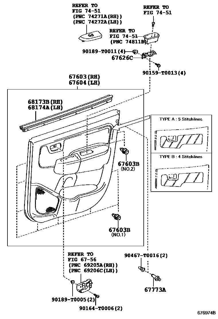 Toyota HILUX 后门板和后门玻璃 EPC diagram — 676974B