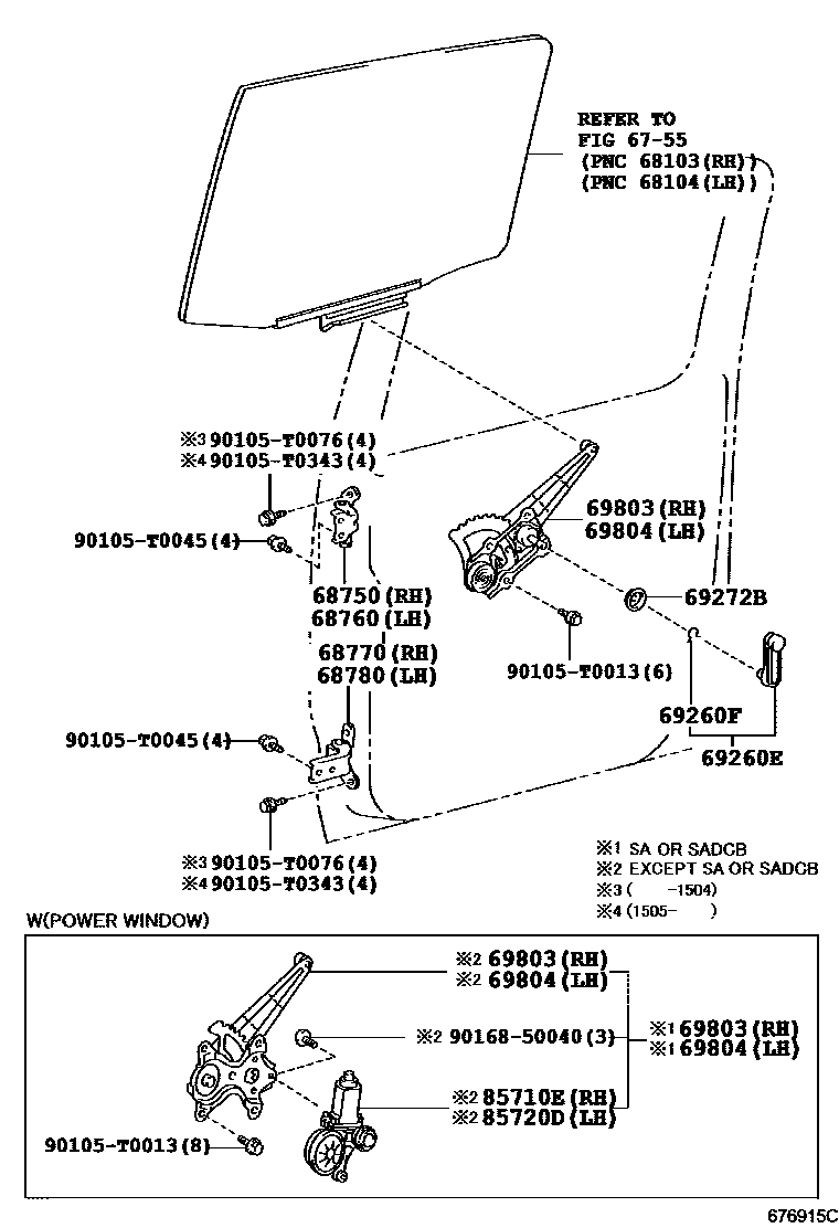 Toyota HILUX 后门车窗升降器和合页 EPC diagram — 676915C