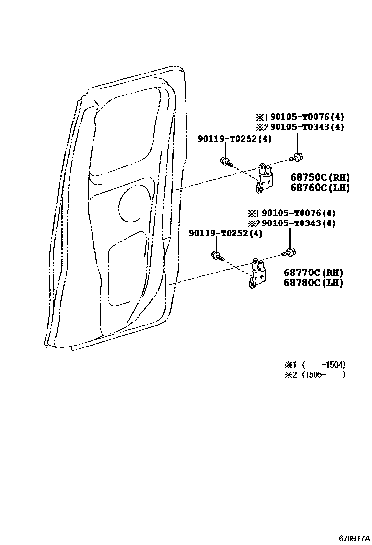 Toyota HILUX 后门车窗升降器和合页 EPC diagram — 676917A