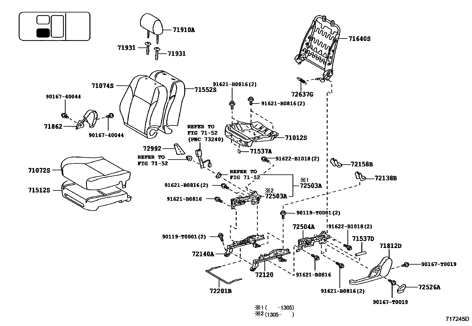 Toyota HILUX 座椅和座椅滑轨 EPC diagram — 717245D