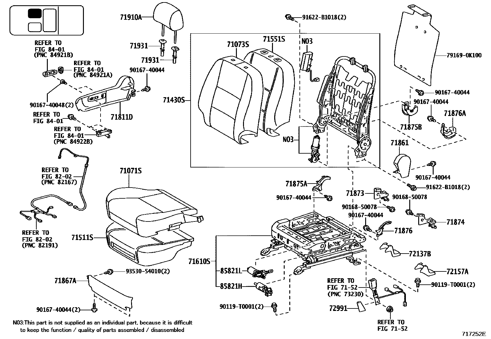 Toyota HILUX 座椅和座椅滑轨 EPC diagram — 717252E