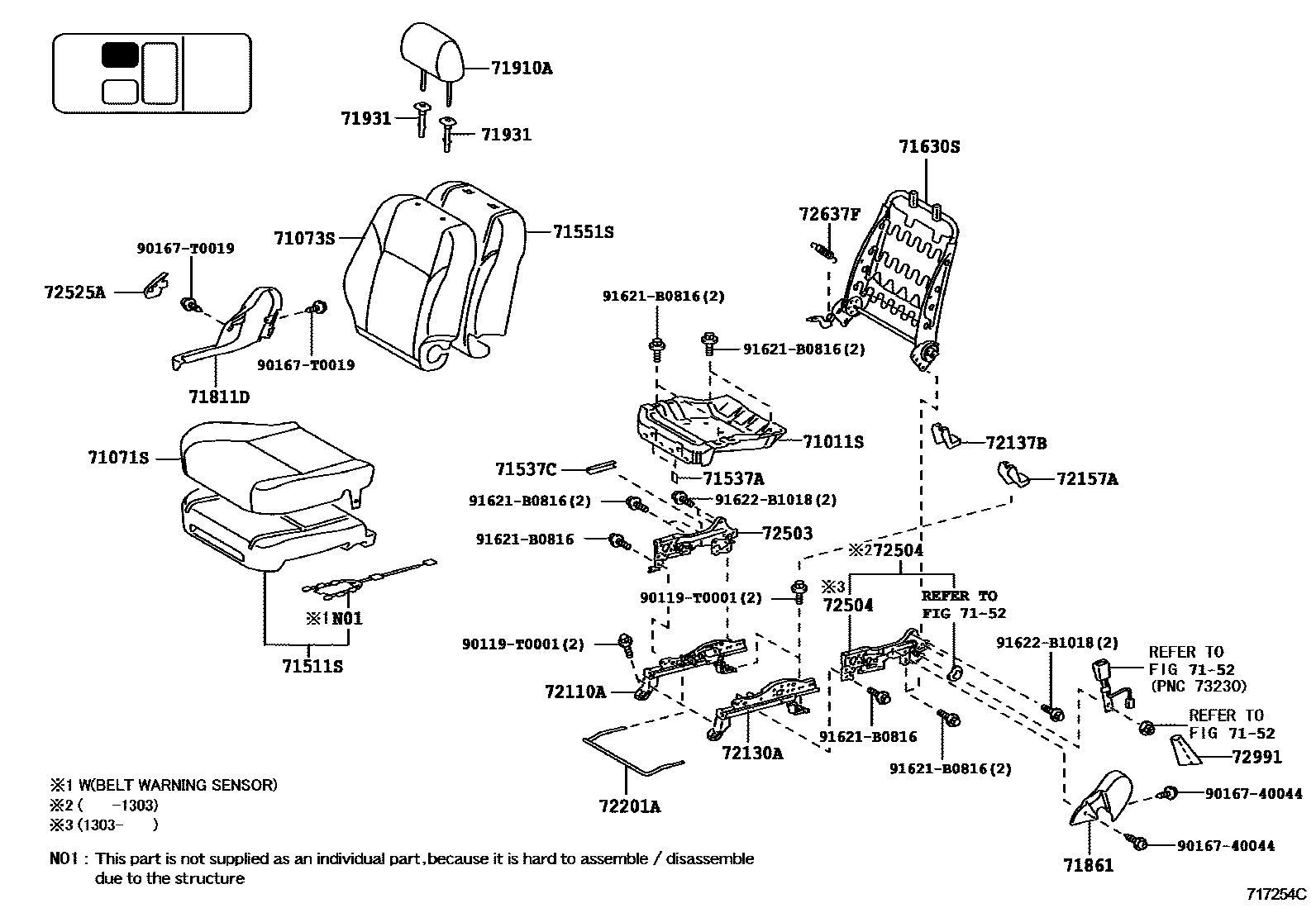 Toyota HILUX 座椅和座椅滑轨 EPC diagram — 717254C