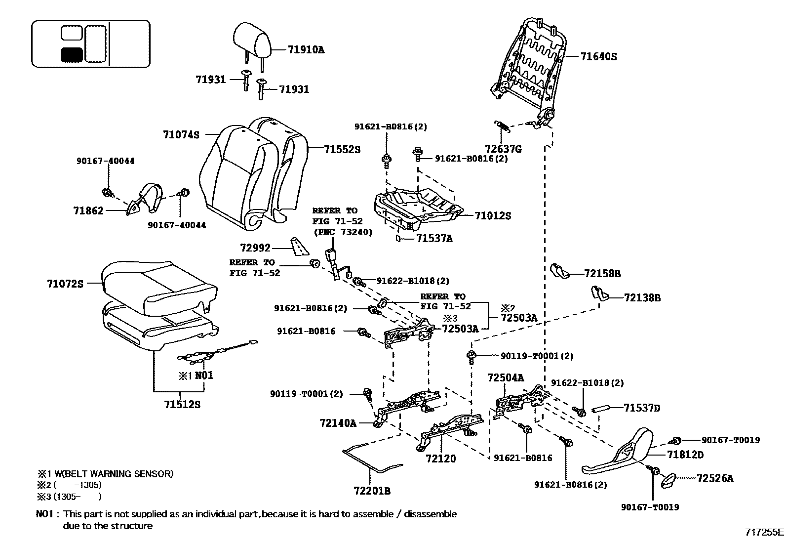 Toyota HILUX 座椅和座椅滑轨 EPC diagram — 717255E