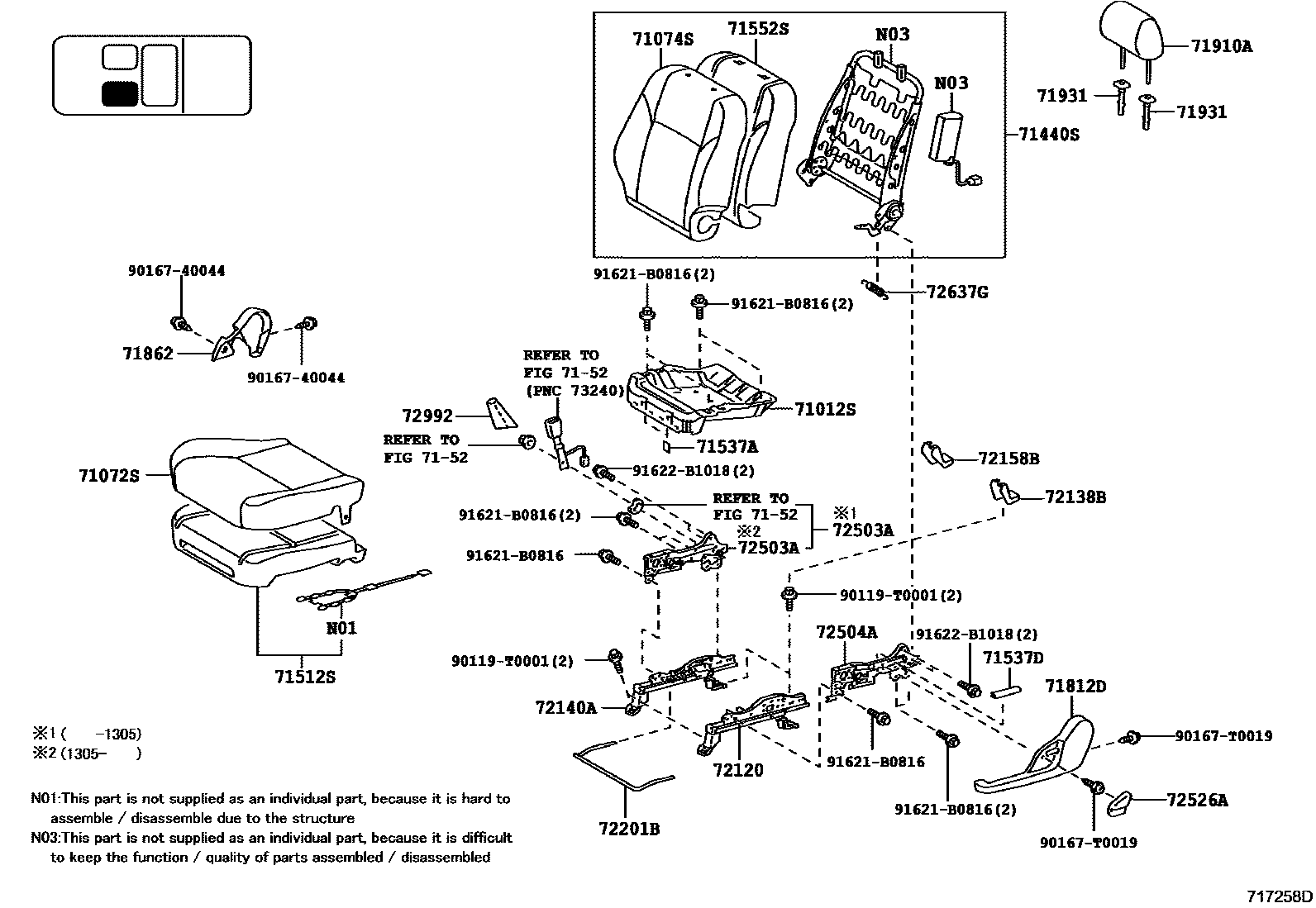 Toyota HILUX 座椅和座椅滑轨 EPC diagram — 717258D