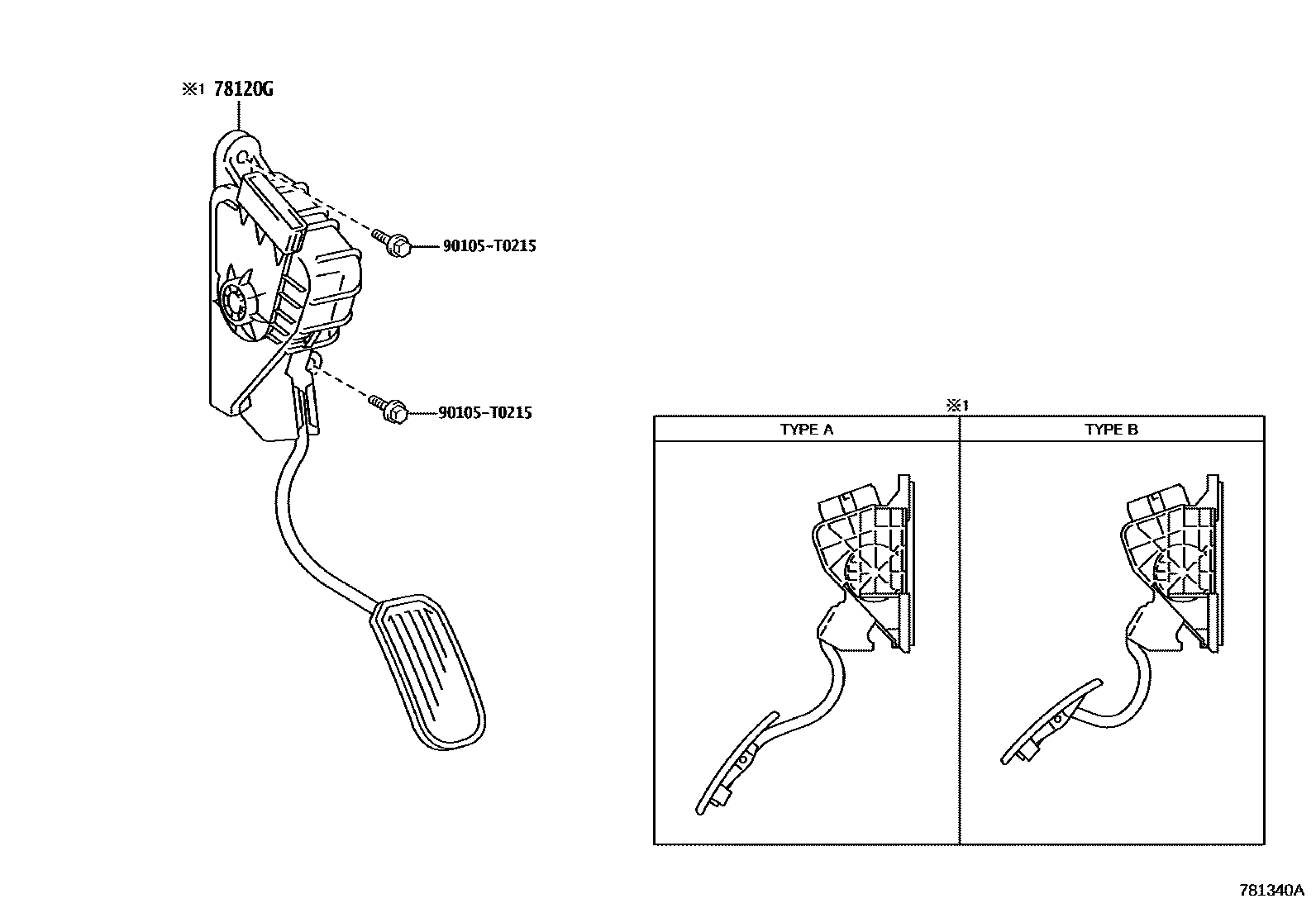 Toyota HILUX accelerator pedal connecting rod EPC diagram — 781340A