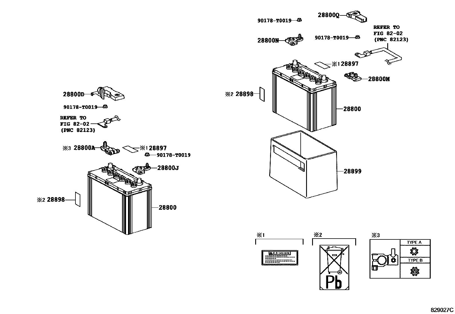 Toyota HILUX 蓄电池和蓄电池电缆 EPC diagram — 829027C
