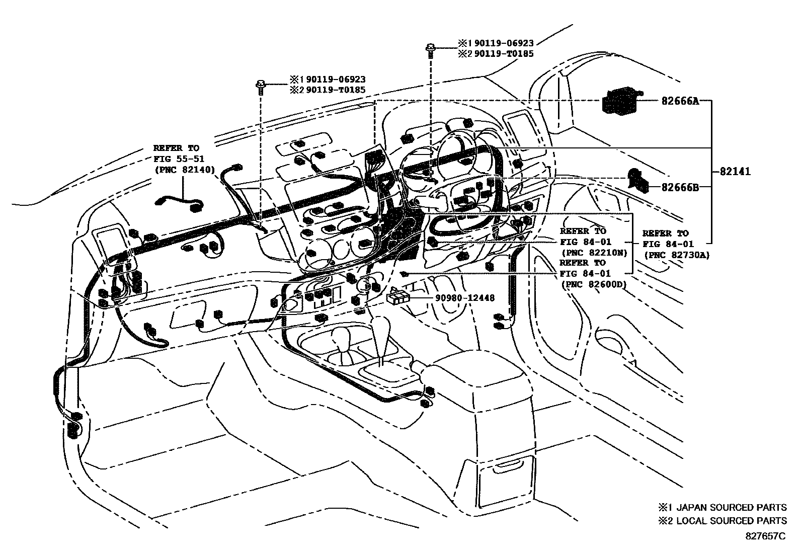 Toyota HILUX 线束和卡夹 EPC diagram — 827657C