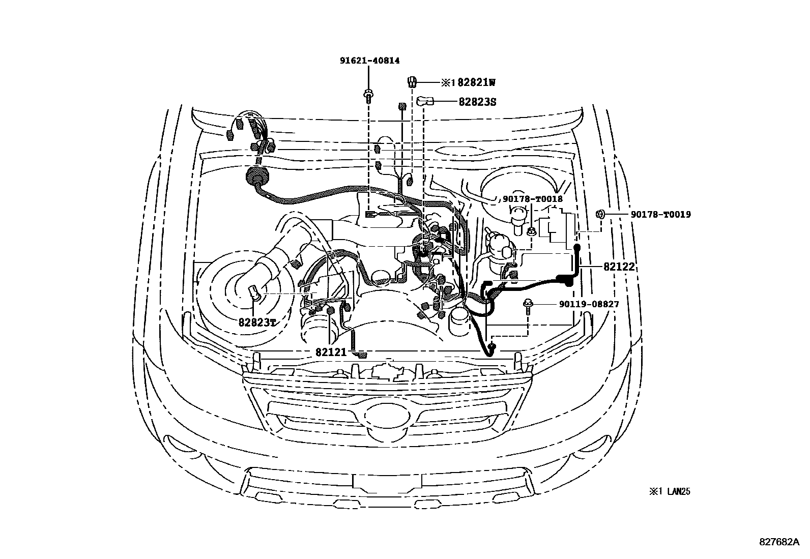 Toyota HILUX 线束和卡夹 EPC diagram — 827682A