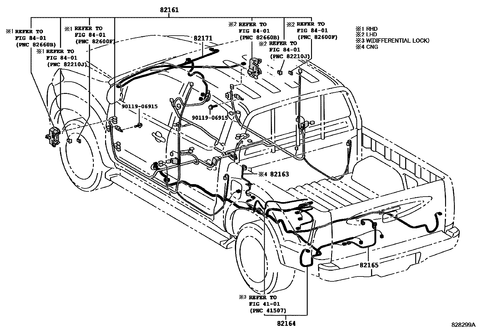 Toyota HILUX 线束和卡夹 EPC diagram — 828299A