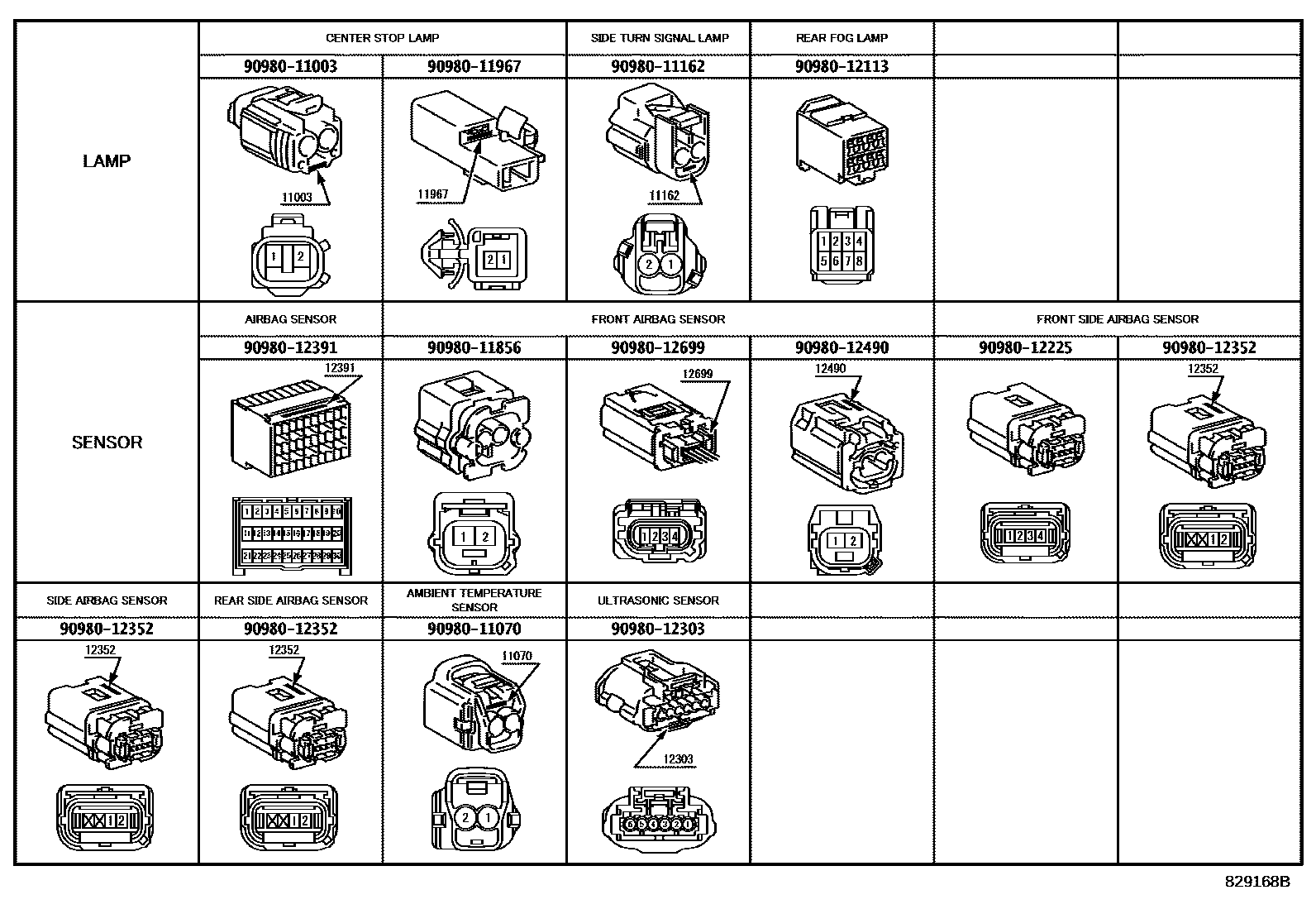 Toyota HILUX 线束和卡夹 EPC diagram — 829168B