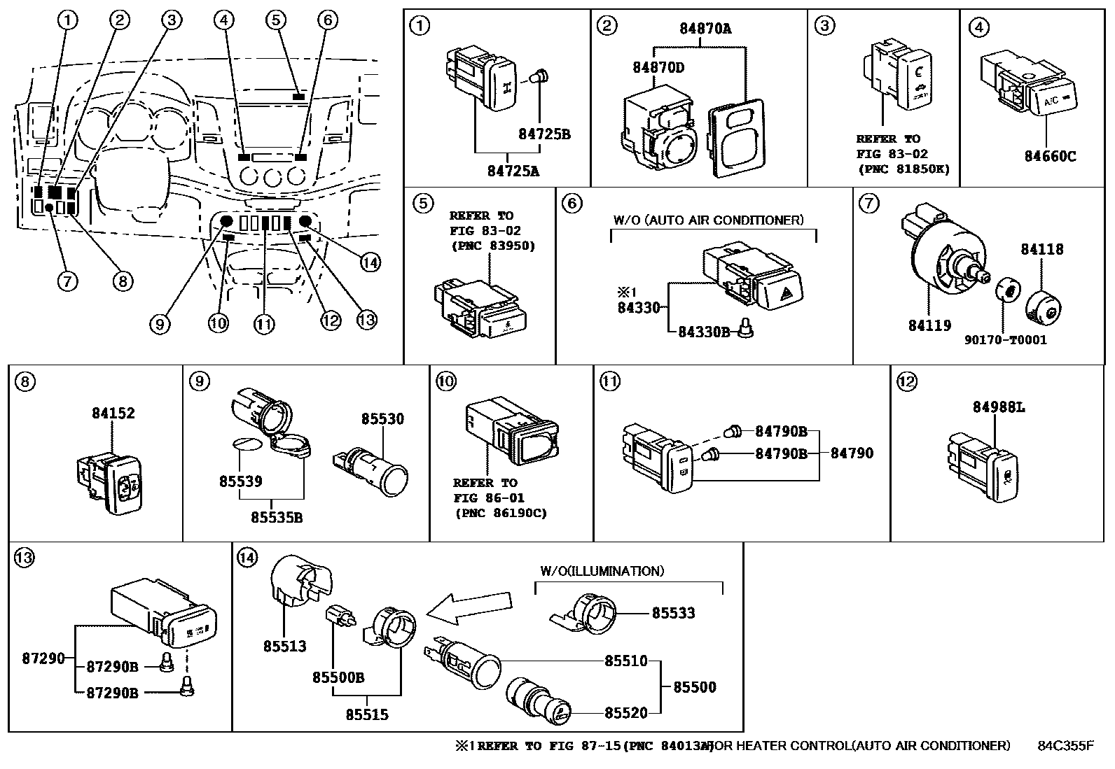 Toyota HILUX 开关和继电器和ECU EPC diagram — 84C355F