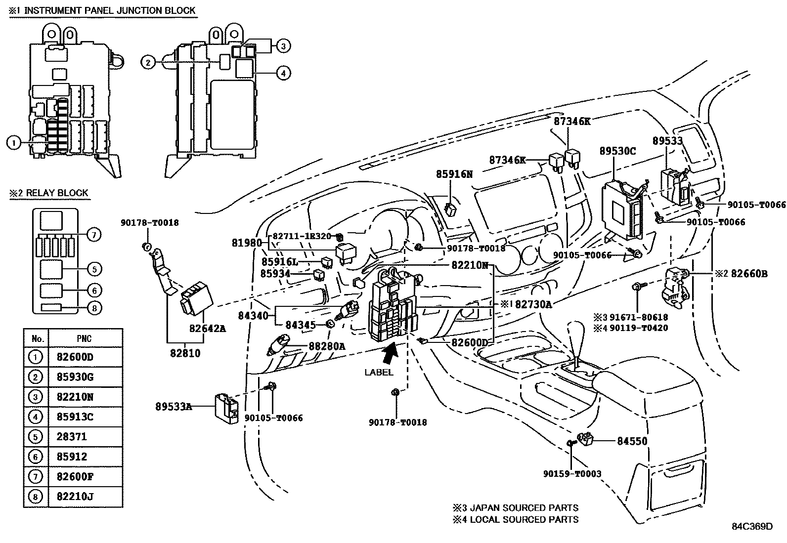 Toyota HILUX 开关和继电器和ECU EPC diagram — 84C369D