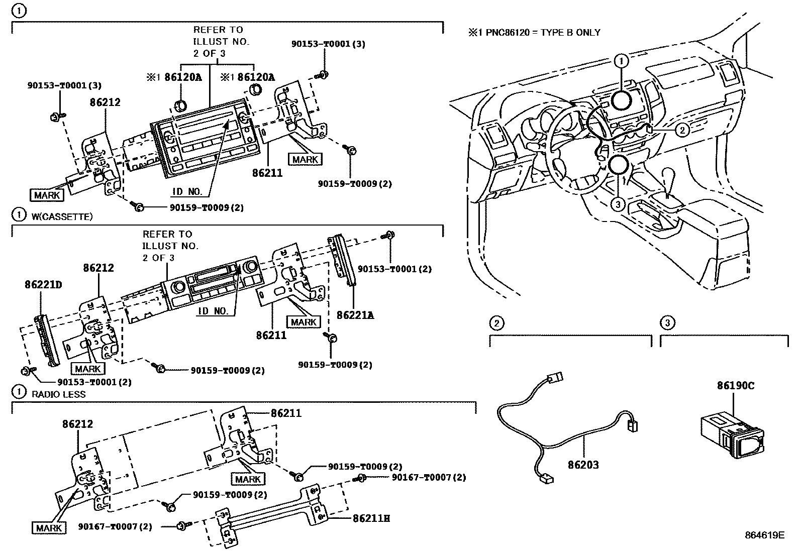 Toyota HILUX 收音机、放大器和冷凝器 EPC diagram — 864619E