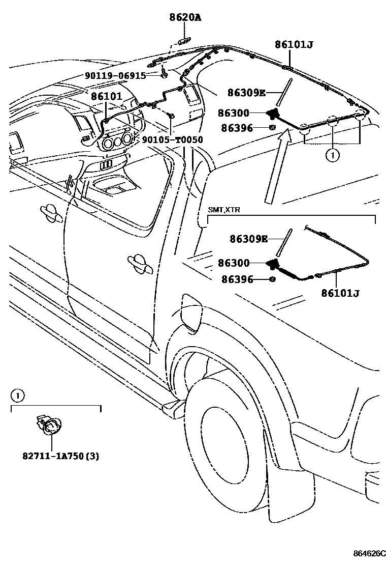 Toyota HILUX antenna EPC diagram — 864626C