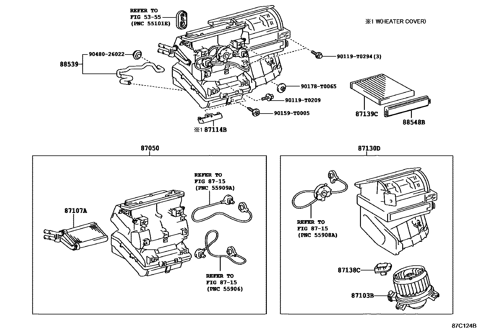 Toyota HILUX 暖风和空调系统 - 冷却器组件 EPC diagram — 87C124B